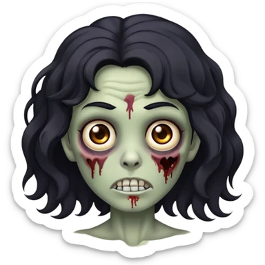 Um zumbi de cabelo preto ondulado grande e olhos castanhos sem olheiras e bonitinho com pequenas marcas no rosto sticker