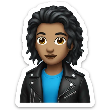 panther with black hairstyle and leather jacket, blue eyes, black spots sticker