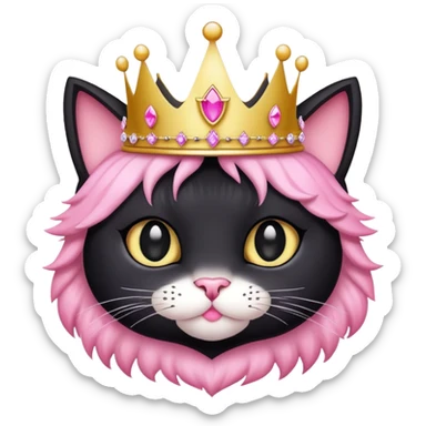 black cat wearing a princess crown pink sticker