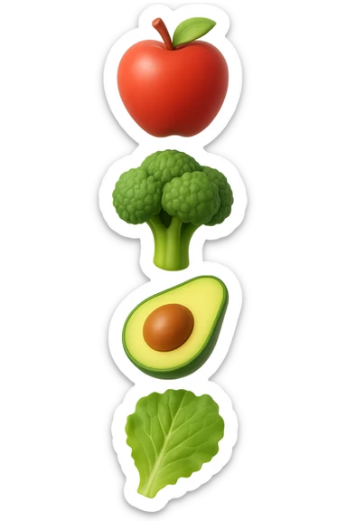 emoji stile iphone in 3d di cibo sano che fluttua in aria vericalmente, iperrealistico 4k sticker