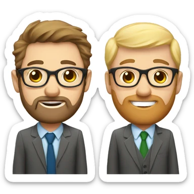 Two white male teachers celebrating, one teacher is skinny and the other is chubby with a brown beard and glasses sticker