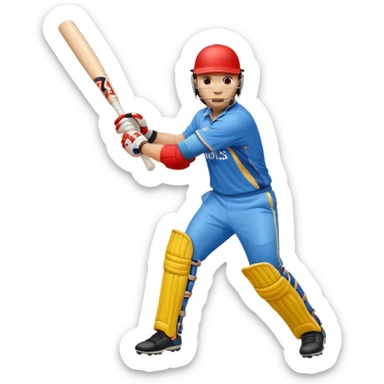Right handed cricketer playing a straight drive shot with a cricket bat sticker