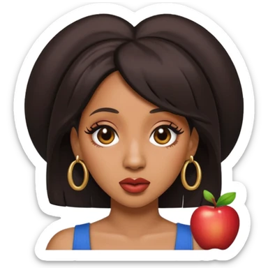 Create an iOS-style emoji of cardi b. Neutral facial expression, no emotion. Front-facing head only, clean Apple emoji aesthetic, smooth shading, simple shapes, no text, no accessories, plain background. sticker