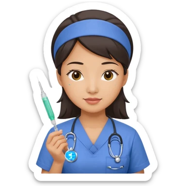 a modern day asian woman nurse holding a vaccination needle sticker