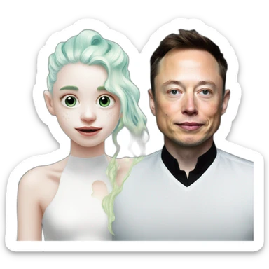 Grimes with white milk slime on face, elon musk smirking, duo sticker