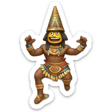 Aztec sorcerer dancing on a pyramid sticker
