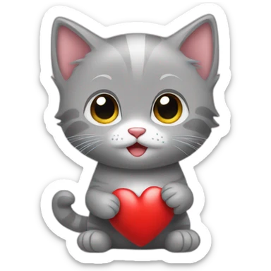 Gray kitten with heart sticker