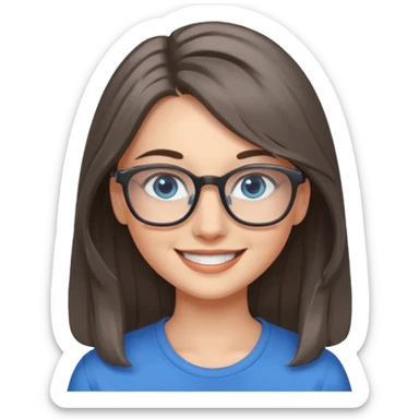 Long Grey and brown haired emoji with blue eyes and glasses female young  sticker
