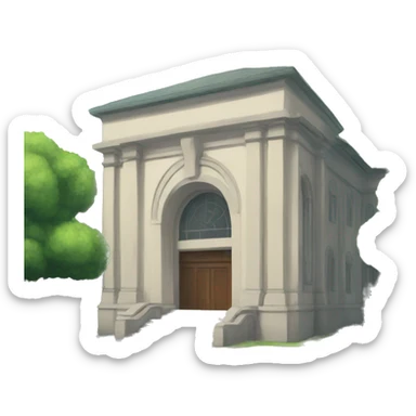 A townhall with an anime style sticker