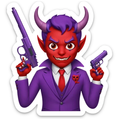Cara redonda Diablo morado garrando dos pistolas  sticker