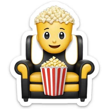 An emoji eating popcorn sitting on a recliner  sticker