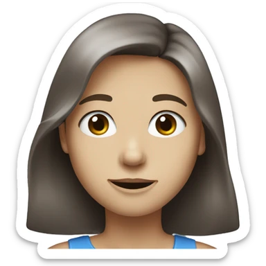 A person with shoulder-length messy brown hair, blue grey eyes, and a choker sticker