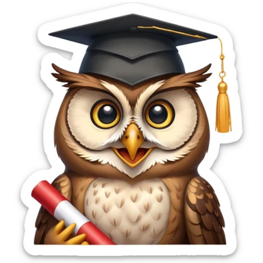 Owl smiling with graduation hat and diploma in claws sticker