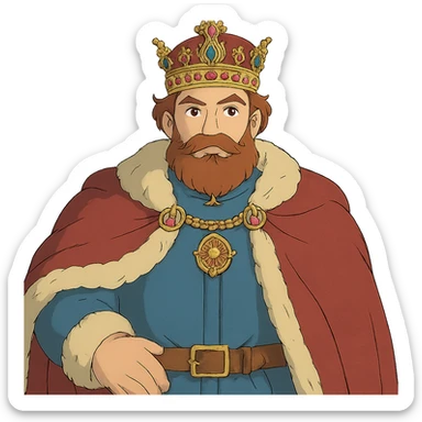 ghibli style regal king with ornate crown sticker