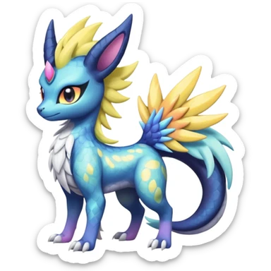Shiny Draconic Sunny furry neon colorful scaly painted Asian pastel-gradient Absol-Meloetta-Solgaleo-Luxray-Suicune-fusion sticker
