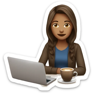 Brown hair girl+laptop+coffee sticker