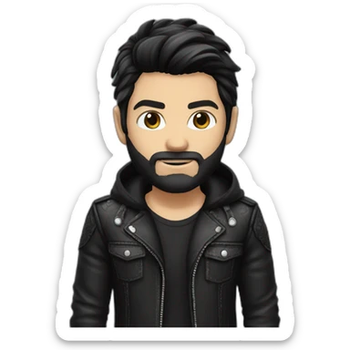 Handsome Boy rocker with Black Middle and straight hair hair parted on the left lether jacket short beard sticker