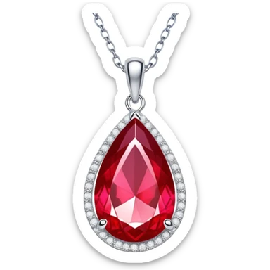 teardrop ruby pendant with silver chain, white stones, and luminous aura symbolizing renewal sticker