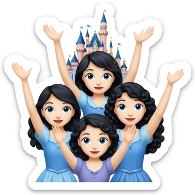 escribe el nombre Disneyland Paris y para titulo, pon a quatro chicas: una pelo corto negro, una pelo rizado largo, una pelo largo liso y la otra pelo ondulado mediano, esta con el ojos azules. Todas tienen piel carne. NOOOOOO, pon el titulo Disneyland Paris i por los lados o con las manos arriba  sticker