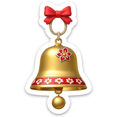 cute round bell with red and white rope and floral decoratons sticker