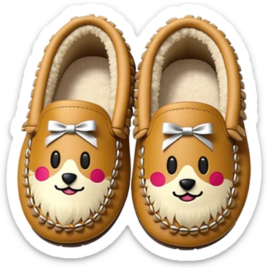 tan moccasins with decorative design and fluffy fur, emoji style sticker