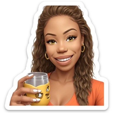 smiling girl with jewelry cup sticker