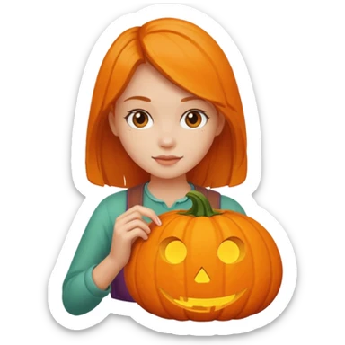 Girl carving a pumpkin sticker