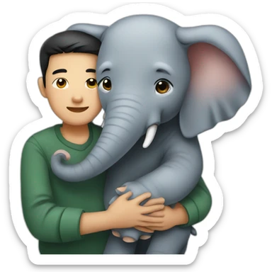 Asian man cuddling with an elephant sticker
