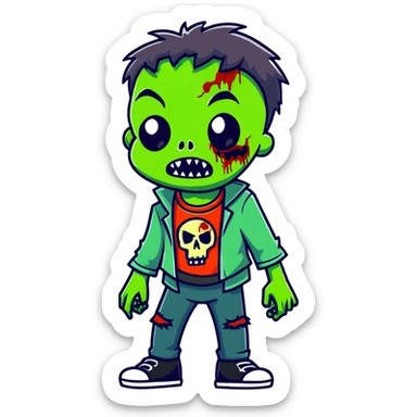cartoon zombie with green skin and ragged clothes sticker