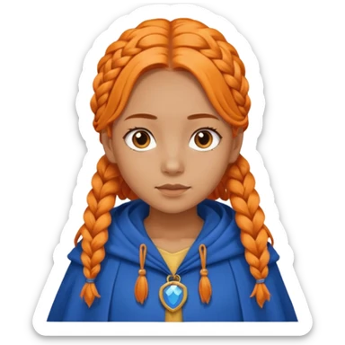 orange braids hair girl, tan skin, wear blue cloak sticker