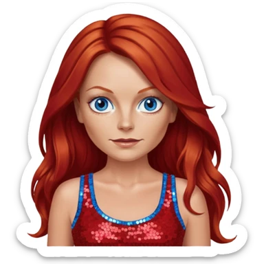 Geri Halliwell with long red hair, blue eyes, red sequin crop top sticker