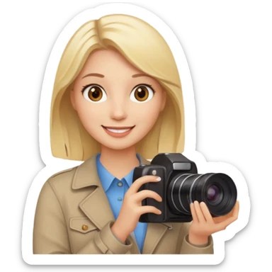  femme blonde yeux marron qui tient un appareil photo sticker