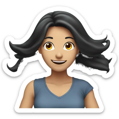 excited woman with long black hair with arms raised above head sticker