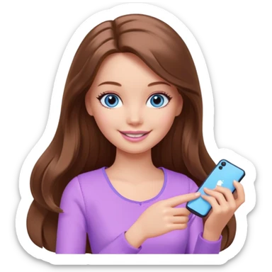 beautiful barbie girl with long brown hair, blue eyes and wearing light purple clothes playing games sticker