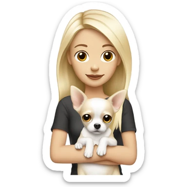 blonde girl holding white chihuahua sticker