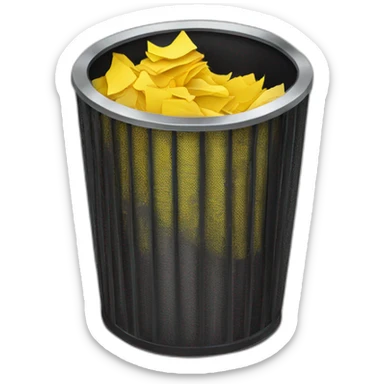 black mesh metal dustbin filled with yellow crumbled papers sticker