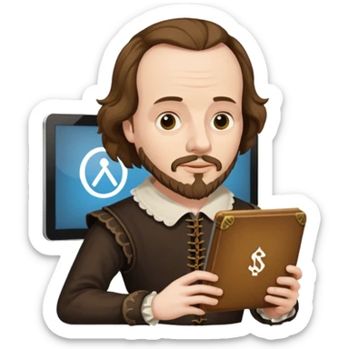 Shakespeare very faithful to original portrait holding a computer screen sticker