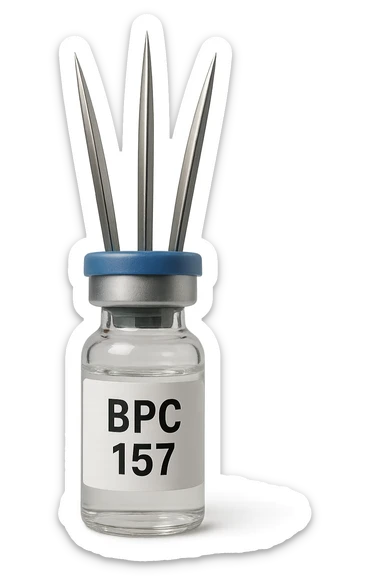  fiala medica con la scritta "BPC 157" SULL'ETICHETTA E GLI ARTIGLI DI WOLVERINE CHE SPUNTANO DA DIETRO sticker