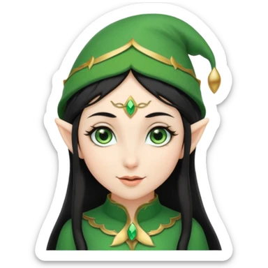 elf girl with elf hat, black hair sticker