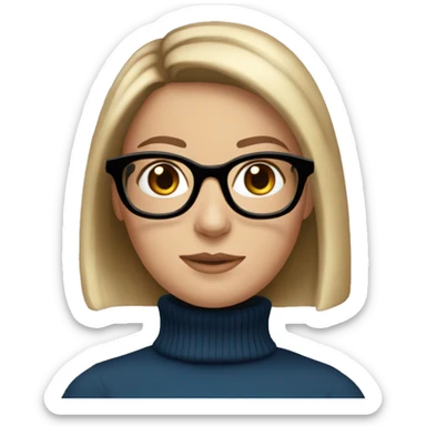 White girl blue eyes turtleneck brown bob round glasses sticker