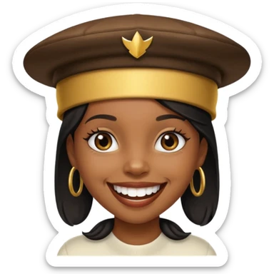 Black girl smiling with a gold grill and skully hat sticker
