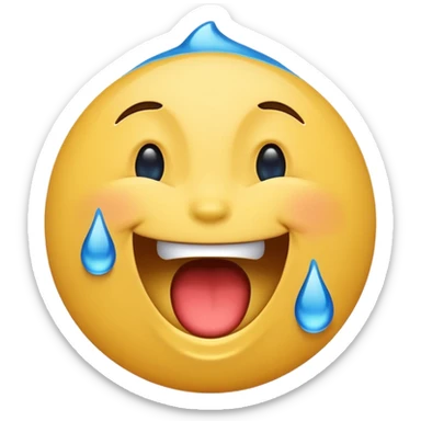 Emoji, yellow round laughing hysterically face, with blue tears of joy on it.  sticker