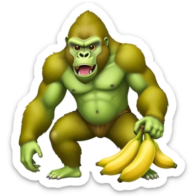 A ripe yellow banana with the head of a bright green gorilla with a fierce expression sticker