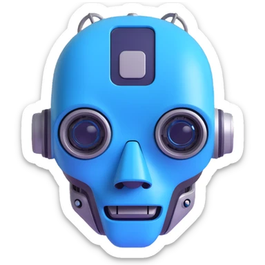 minimalistic robot head AI bot emoji, blue accents sticker