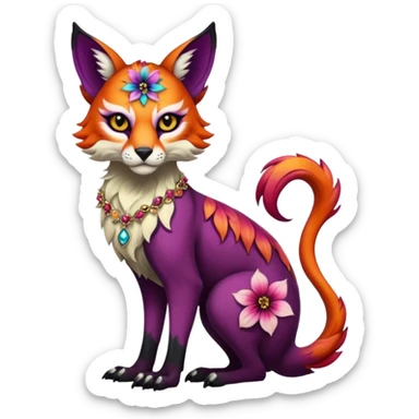Multicolored dark edgy spooky hot badass realistic floral exotic Falvie-Fionbri-animal, full body, wearing jewelries sticker