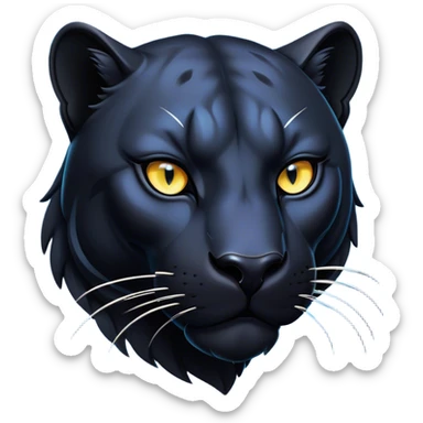 Cinematic Noble Panther Portrait Emoji, Poised and regal, with a sleek, muscular build draped in glossy, midnight-black fur and piercing, luminescent eyes, Simplified yet sharp and sophisticated features, highly detailed, glowing with a soft, mysterious glow, high shine, intelligent and enigmatic, stylized with an air of stealthy authority, focused and commanding, soft glowing outline, capturing the essence of a watchful and confident jungle guardian that appears ready to prowl out of the screen with effortless authority! sticker