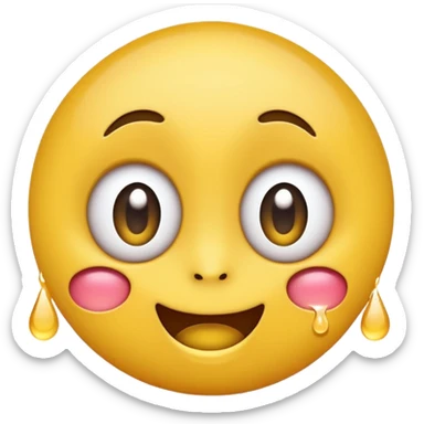 A round yellow emoji face with big eyes, a small smile, and a drop of drool coming from its mouth, in the style of modern phone emojis, clean vector design, flat shading, centered on a plain white background. sticker