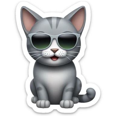 happy grey cat with sunglasses, you can see full body sticker