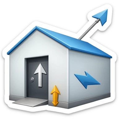 modern warehouse with an arrow that points in through te door sticker