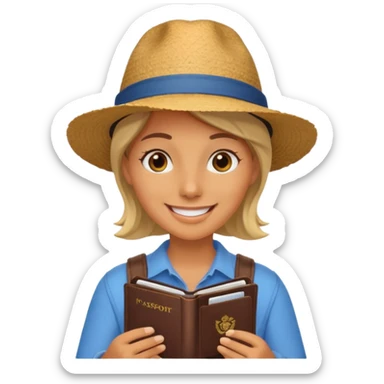 Traveler character with passport sticker